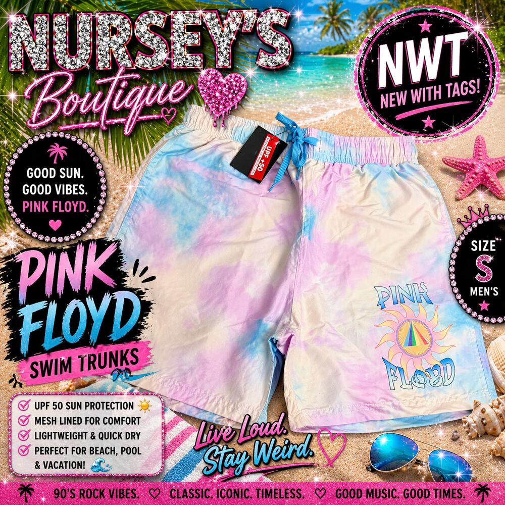 NWT Pink Floyd Inspired Tie Dye Swim Trunks Men’s S Pastel